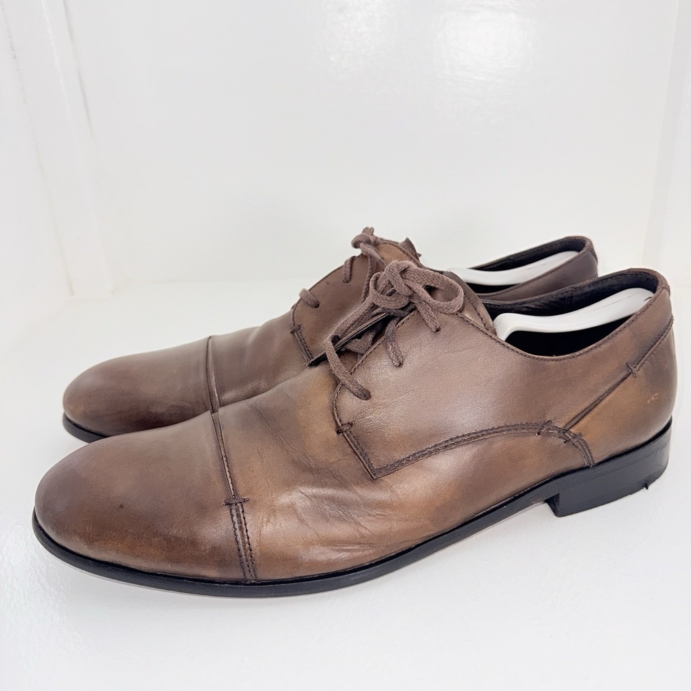 John Varvatos Star USA Men's Brown Leather Cap Toe Derby Shoes Size 12 M